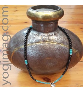 Mala Bijou collier bracelet yoga méditation agathe noire et turquoise Yogimag