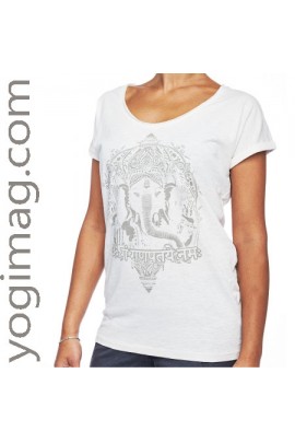 T-shirt Yoga en coton bio blanc Ganesh